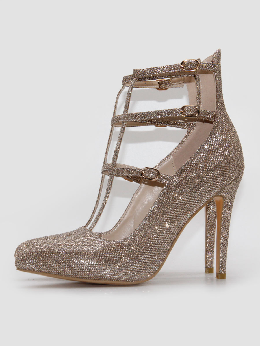 gold sparkly pumps