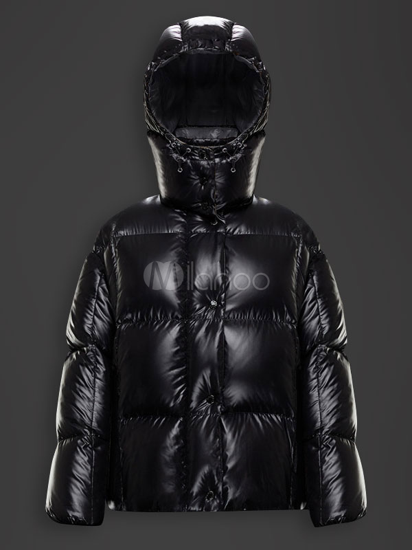 Women's Puffer Jacket Black Quilted Padded Coat Hooded Outwear For ...