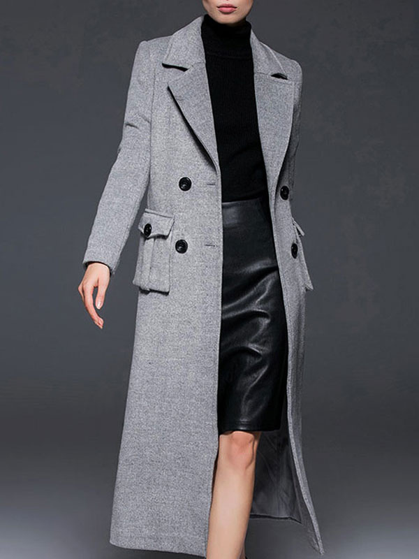 Moda Mujer Chaquetas | Abrigo de mezclada de lana con manga larga Cuello convertible Color liso con bolsillos estilo moderno - CE43488