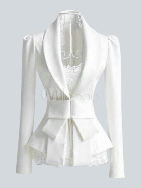 White Blazer Bow Lace Slim Fit Cotton Blend Blazer for Women - Milanoo.com