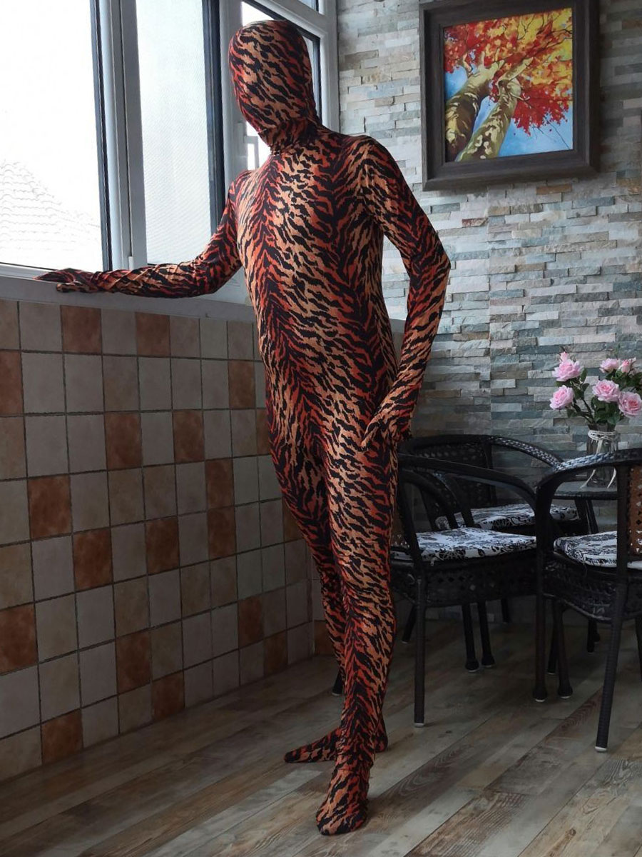 Morph Suit Tiger Print Bodysuit Lycra Spandex Fabric Zentai Suit Unisex Full Body Suit