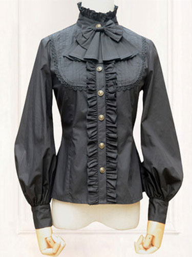 Gothic Lolita Blouse Black High Collar Balloon Sleeve Lolita Shirt ...