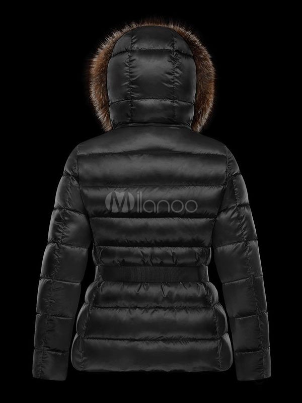 Black Puffer Coat Faux Fur Hooded Down Coat Warm Qualified Winter Coat