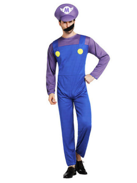 Men's Halloween Costume Blue Super Mario Bros Two Tone Jumpsuit With ...