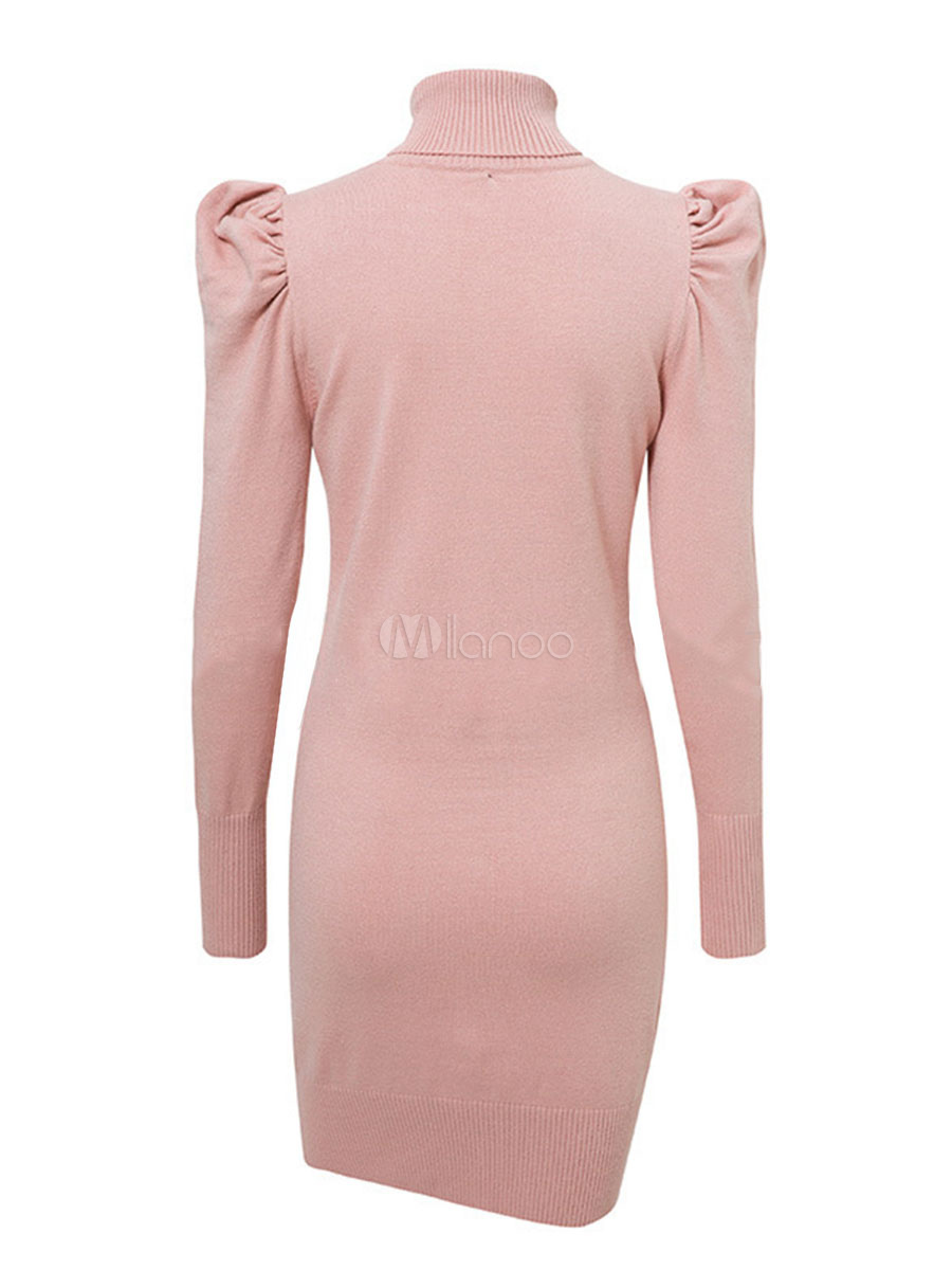 Vestido de suéter rosa para mujer Vestido de punto Vestido de suéter de