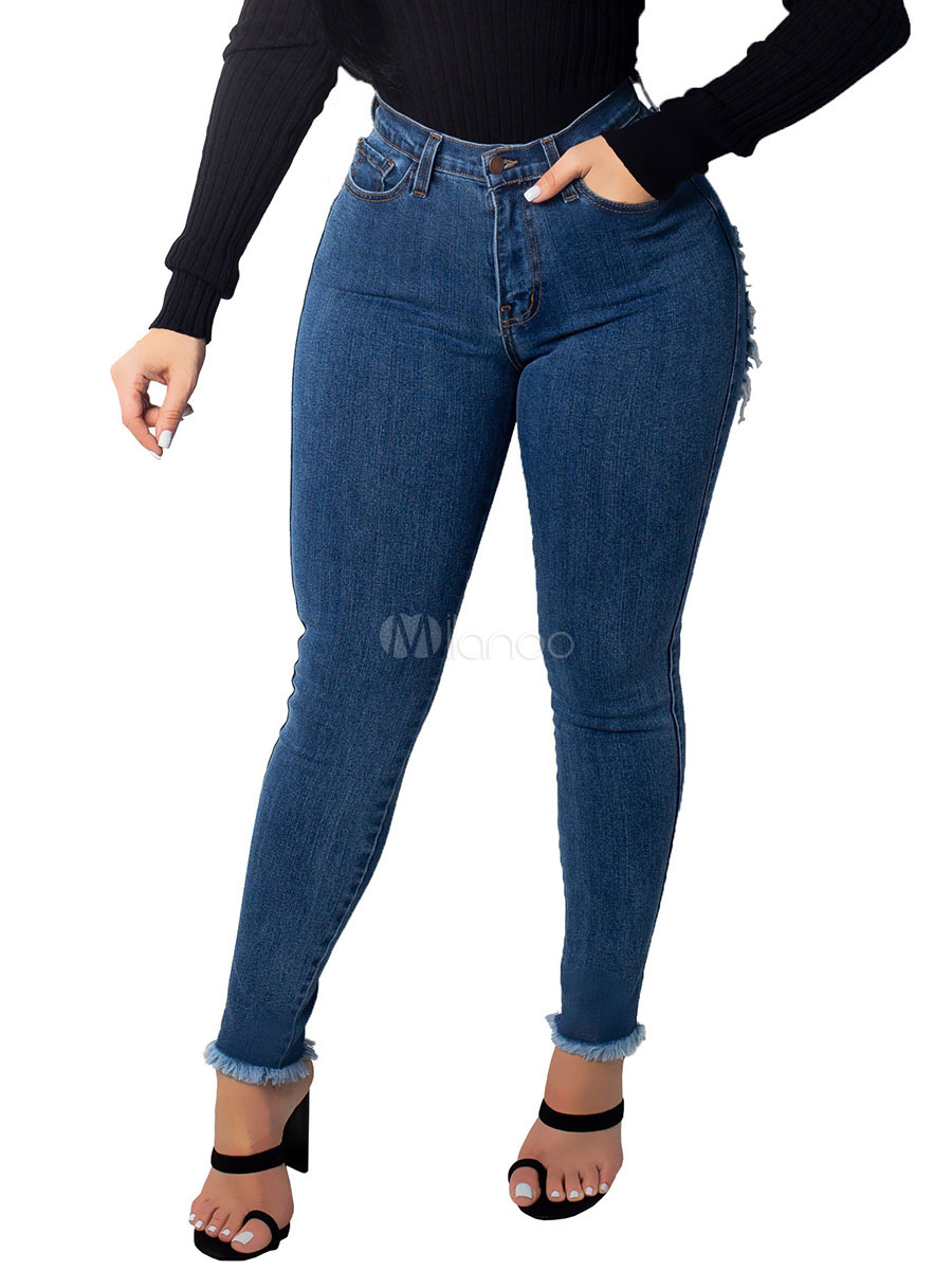 Jeans skinny strappati sul retro - Milanoo.com