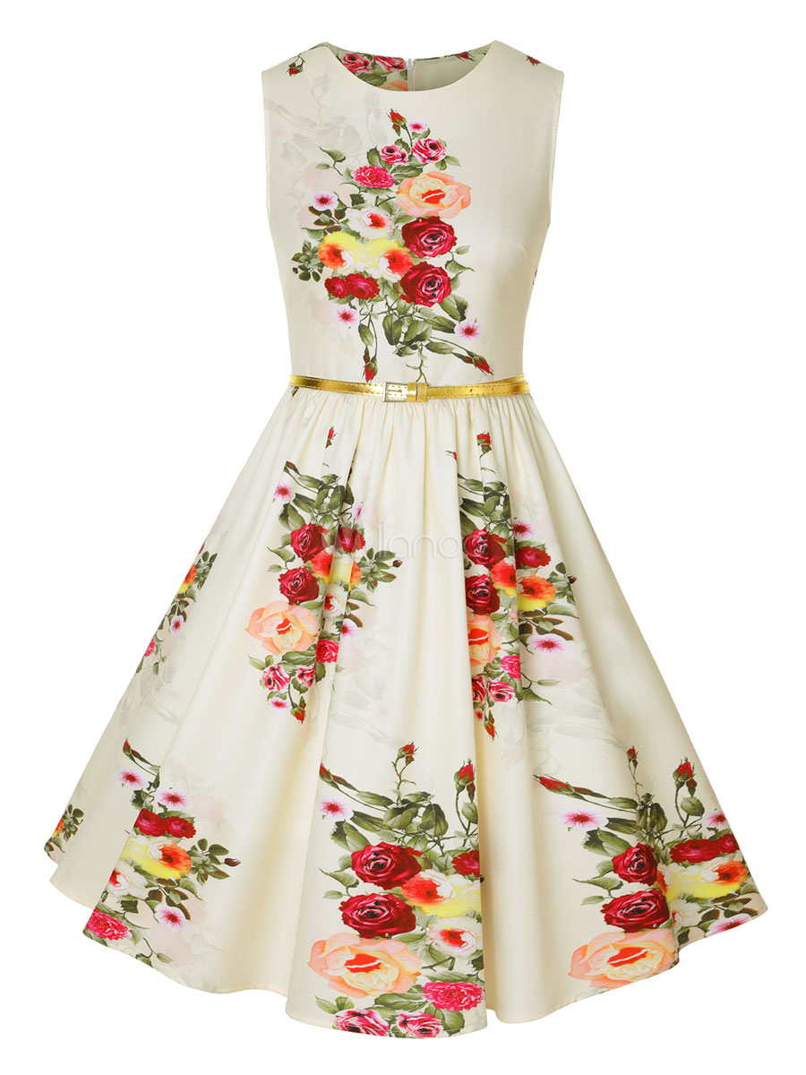 Robe rétro robe vintage 1950’ Robe trapèze blanche sans manches col