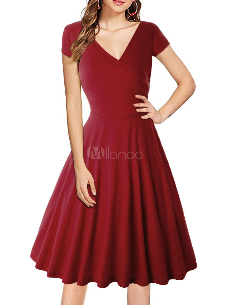 burgundy rockabilly dress