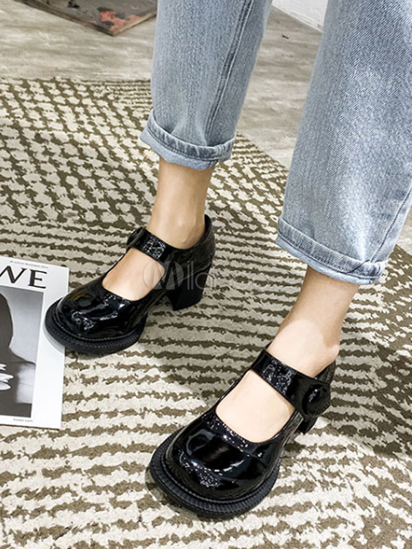 black mary jane block heel shoes