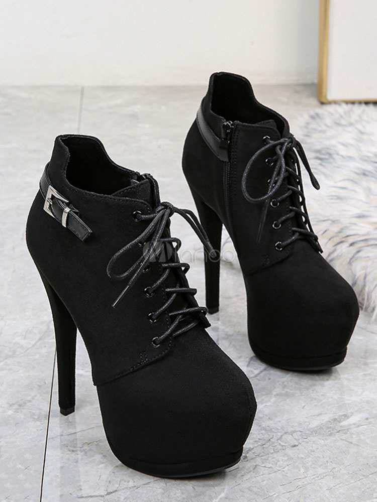 Botines negros detallados con cordones para mujer HEUBACH