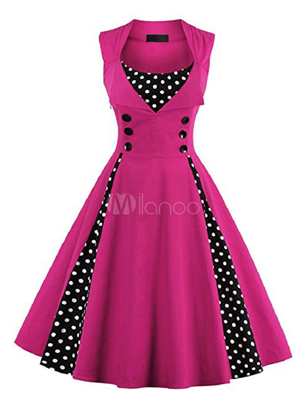 Vestiti Anni 50 donna Abiti smanicato Rosa abiti anni 50 Cocktail Abito con scollo tondo di