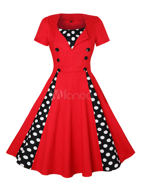 Vestiti Anni 50 Donna Abiti Maniche Corte Bianco Abiti Anni 50 Cocktail Abito Con Scollo Tondo Di Poliestere Estate Abbigliamento Donna Di Retro Milanoo Com