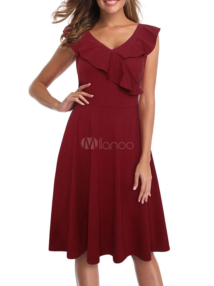 burgundy 1950s dress
