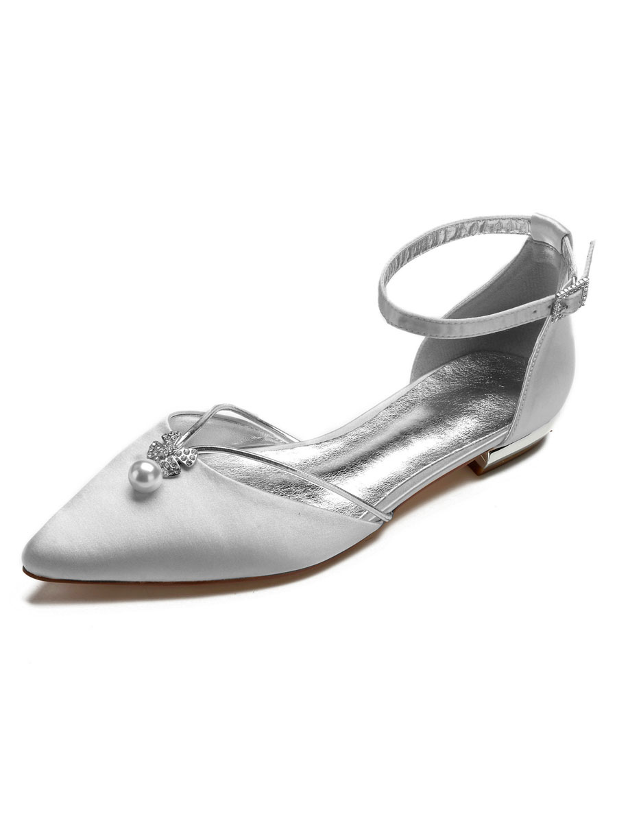 Flat Wedding Shoes Women's Two-part Satin Pointed Toe Bridal Shoes With ...