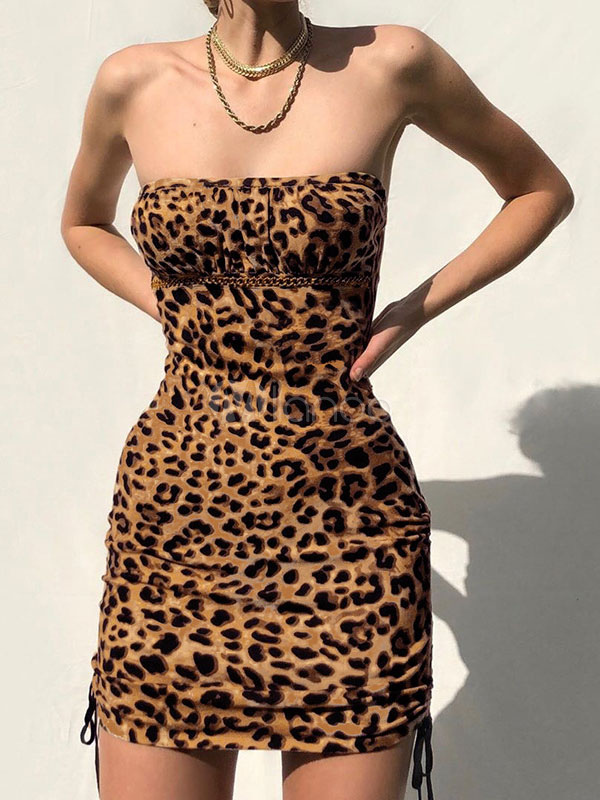 leopard strapless dress