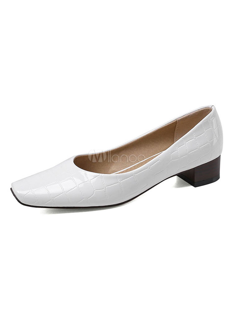 white low block heels