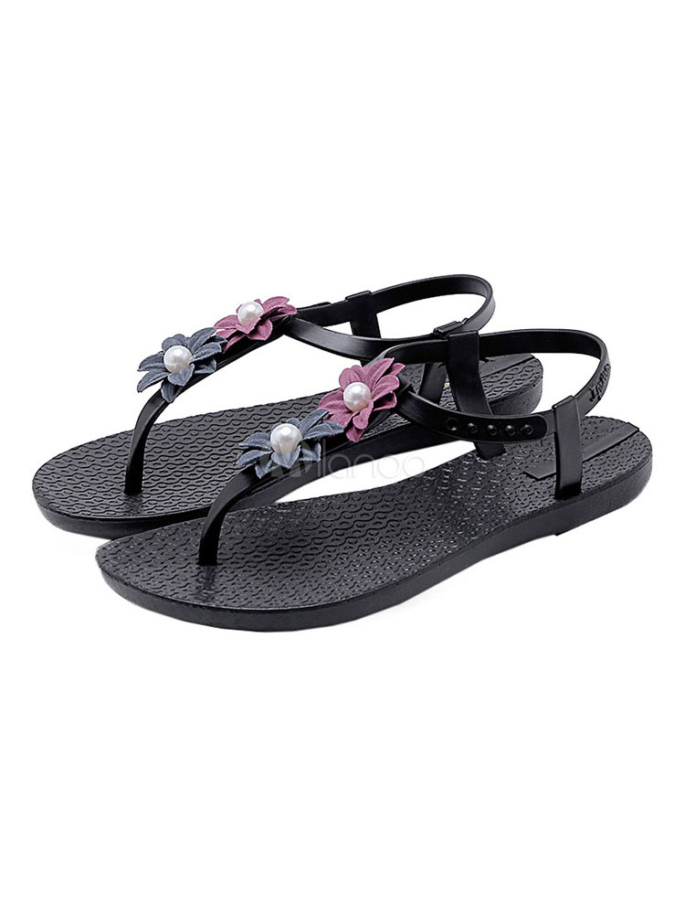 womens black thong sandals