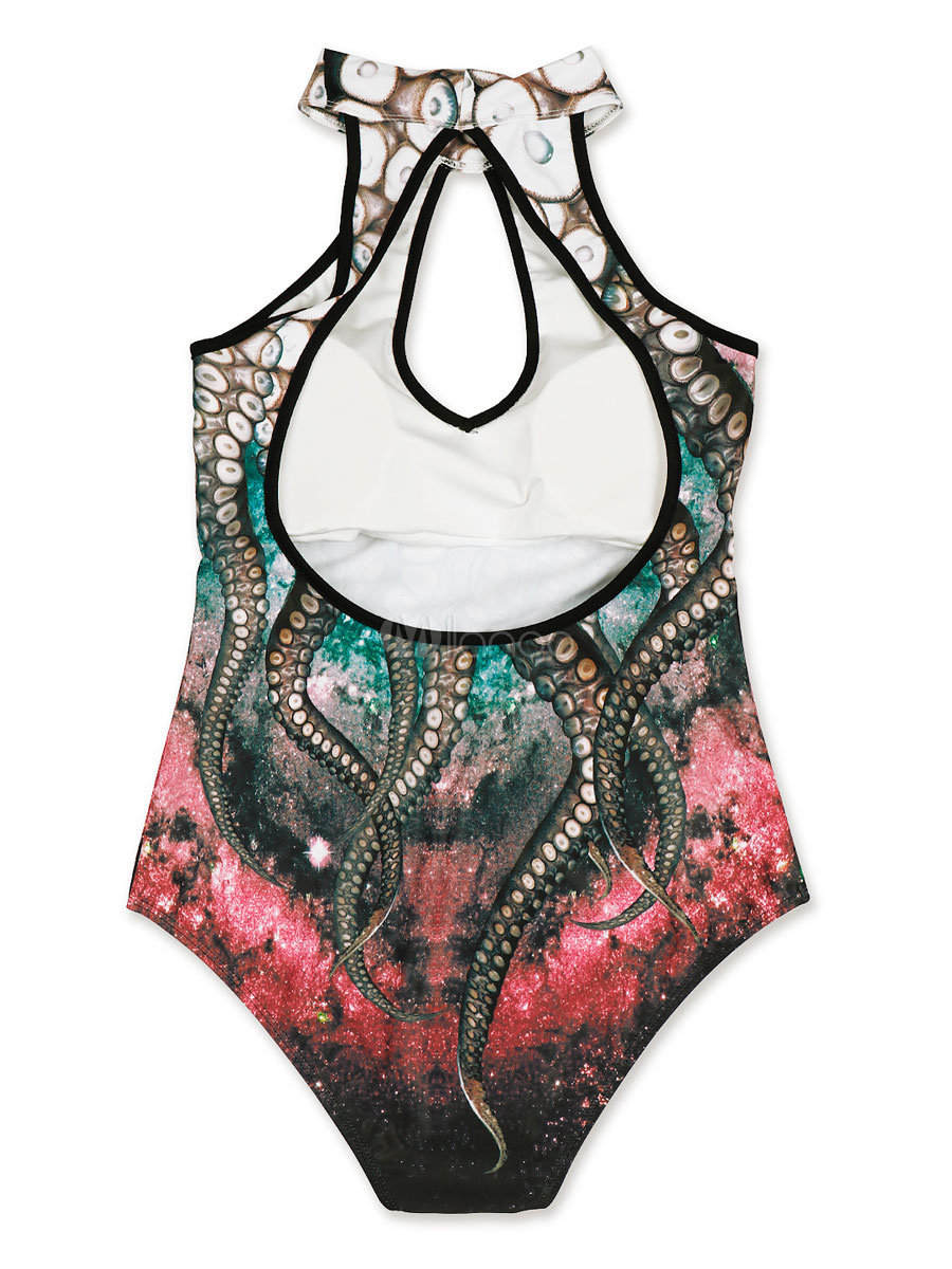 Maillots de bain une pièce pour femmes Olive Imprimé Découpé Col Haut Stretch Sans Tour de