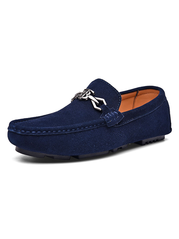 Mocasines de gamuza para hombre Zapatos de conducción con detalle metal con punta redonda azul - Milanoo.com