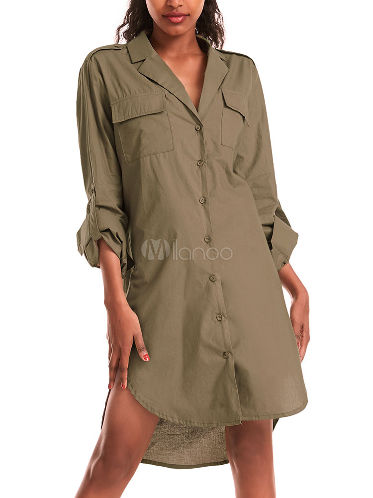 Blouse For Women Hunter Green High Low Design Split Front Turndown