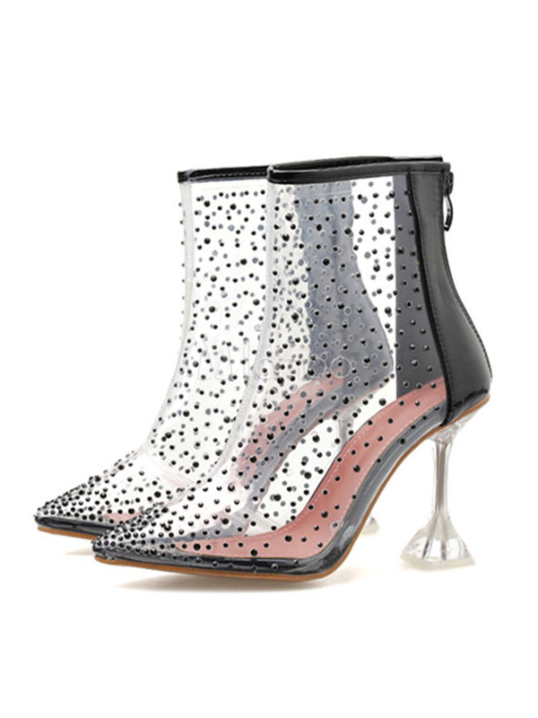 Clear Boots Pointed Toe Studded Transparente Perspex High Heel Booties ...