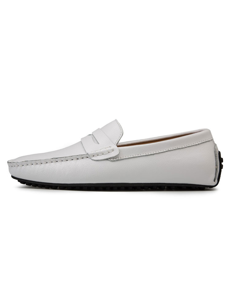 Mens White Loafers Round Toe Slip On Driving Shoes - Milanoo.com