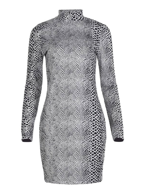 Bodycon Dresses White Printed Long Sleeves Sexy Jewel Neck Midi Dress ...