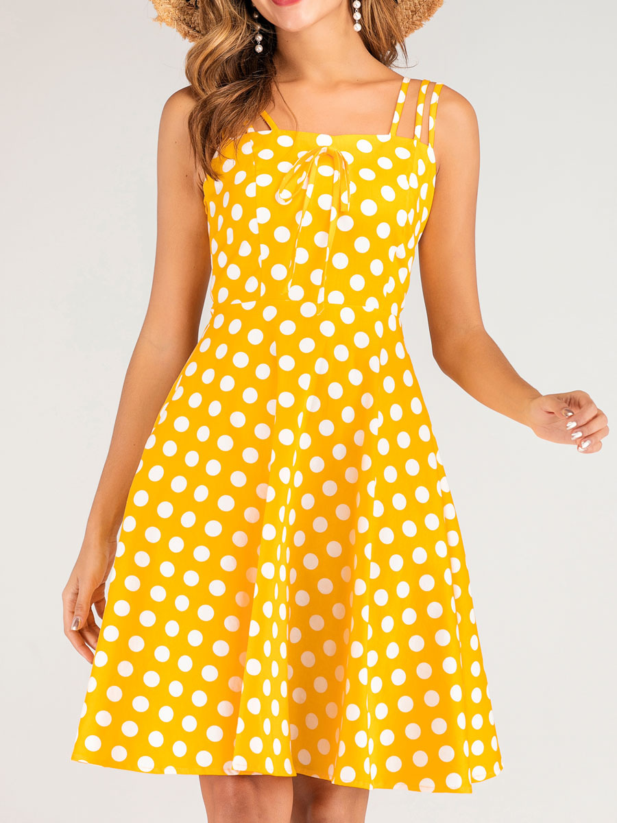 yellow polka dot vintage dress