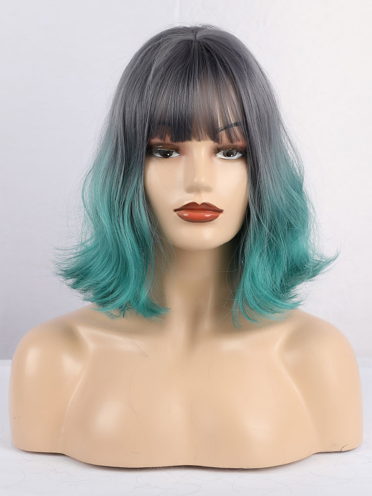 Women's Clothing Accessories | Medium Wigs Synthetic Wigs Turquoise Pixies Boycuts Rayon Short Medium Wig For Women - EK59605