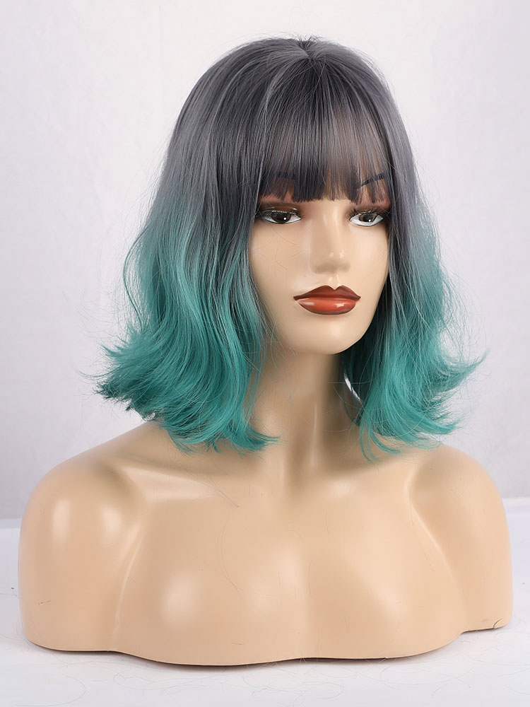 Women's Clothing Accessories | Medium Wigs Synthetic Wigs Turquoise Pixies Boycuts Rayon Short Medium Wig For Women - EK59605