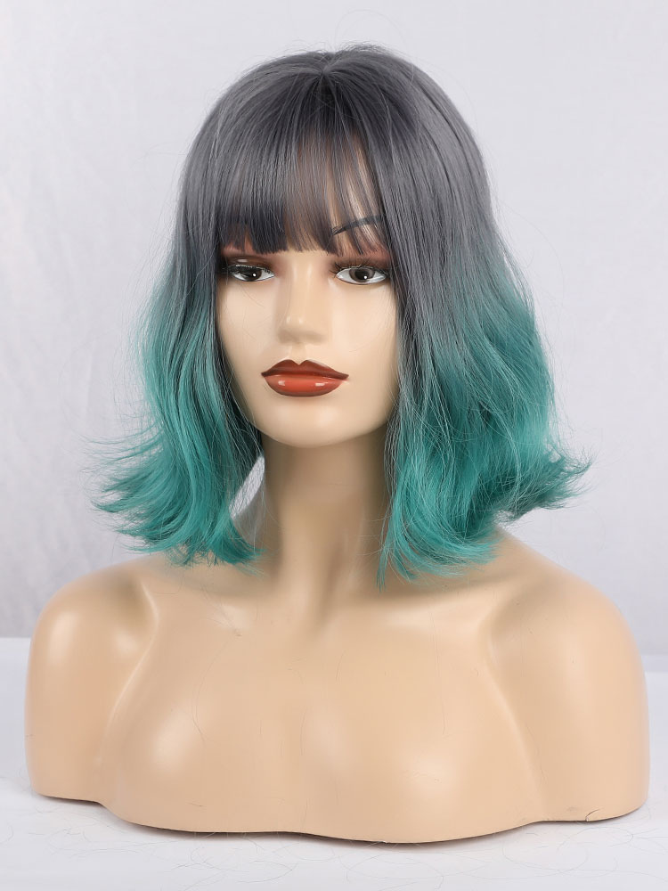 Women's Clothing Accessories | Medium Wigs Synthetic Wigs Turquoise Pixies Boycuts Rayon Short Medium Wig For Women - EK59605