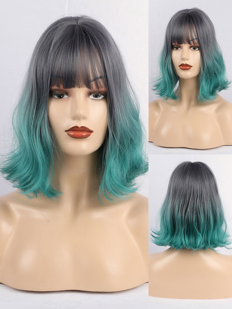 Women's Clothing Accessories | Medium Wigs Synthetic Wigs Turquoise Pixies Boycuts Rayon Short Medium Wig For Women - EK59605