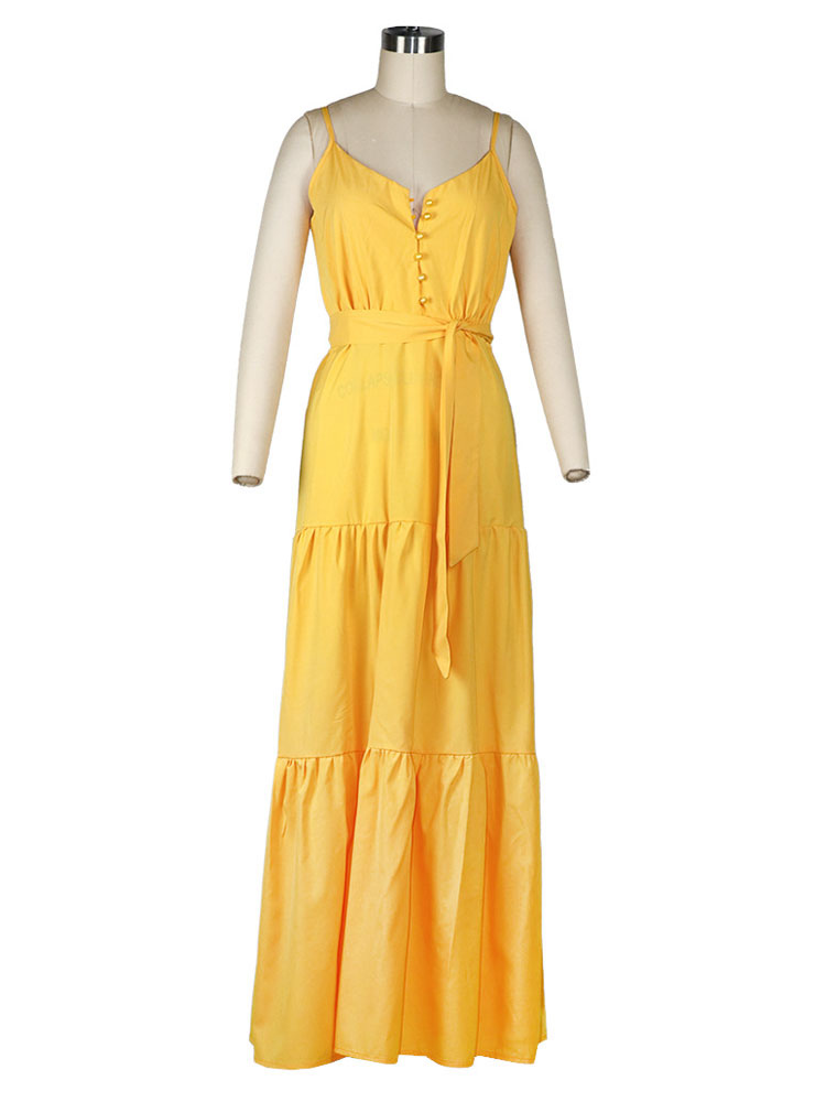 Women's Clothing Dresses | Maxi Slip Dress Buttons Sleeveless Women Long Warp Beach Dress - EN05468