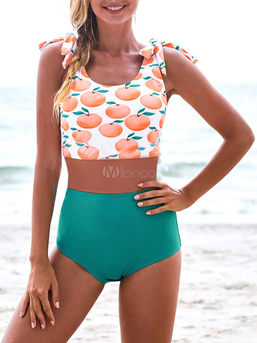 Two Piece Swimsuits Fruit Printed High Waist Sexy Bathing Suits