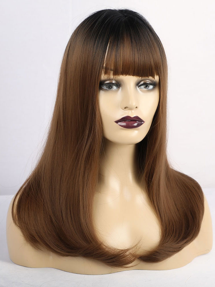 Women's Clothing Accessories | Long Wig For Woman Coffee Brown Straight Rayon Chic Layered Short Synthetic Wigs - YF23889