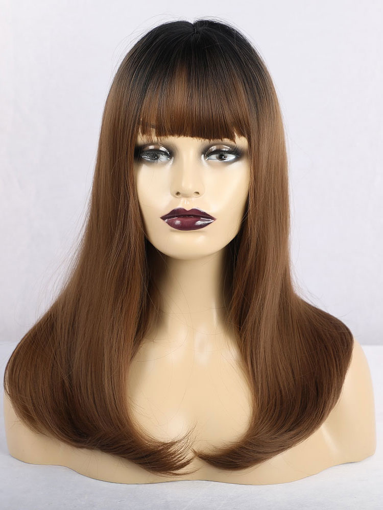 Women's Clothing Accessories | Long Wig For Woman Coffee Brown Straight Rayon Chic Layered Short Synthetic Wigs - YF23889