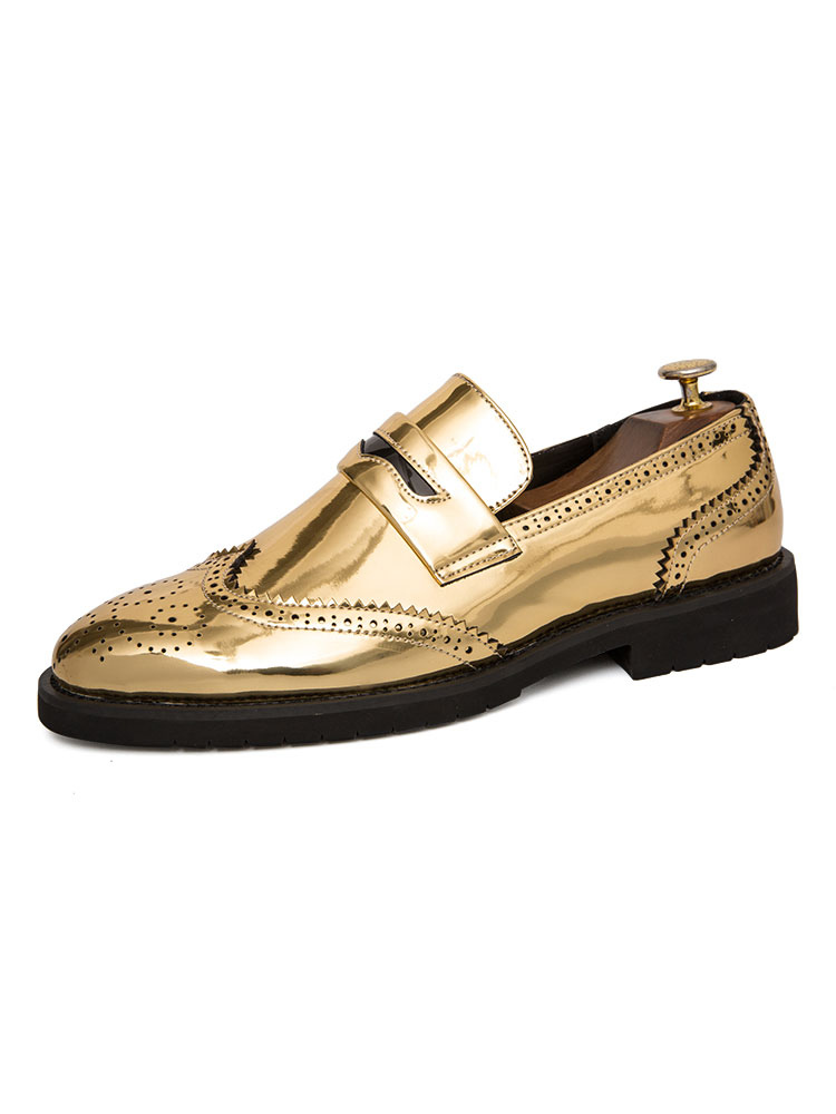 Zapatos de hombre | Zapatos mocasines para hombres Lentejuelas sin cordones Punta redonda Zapatos de cuero Negro dorado - DC09155