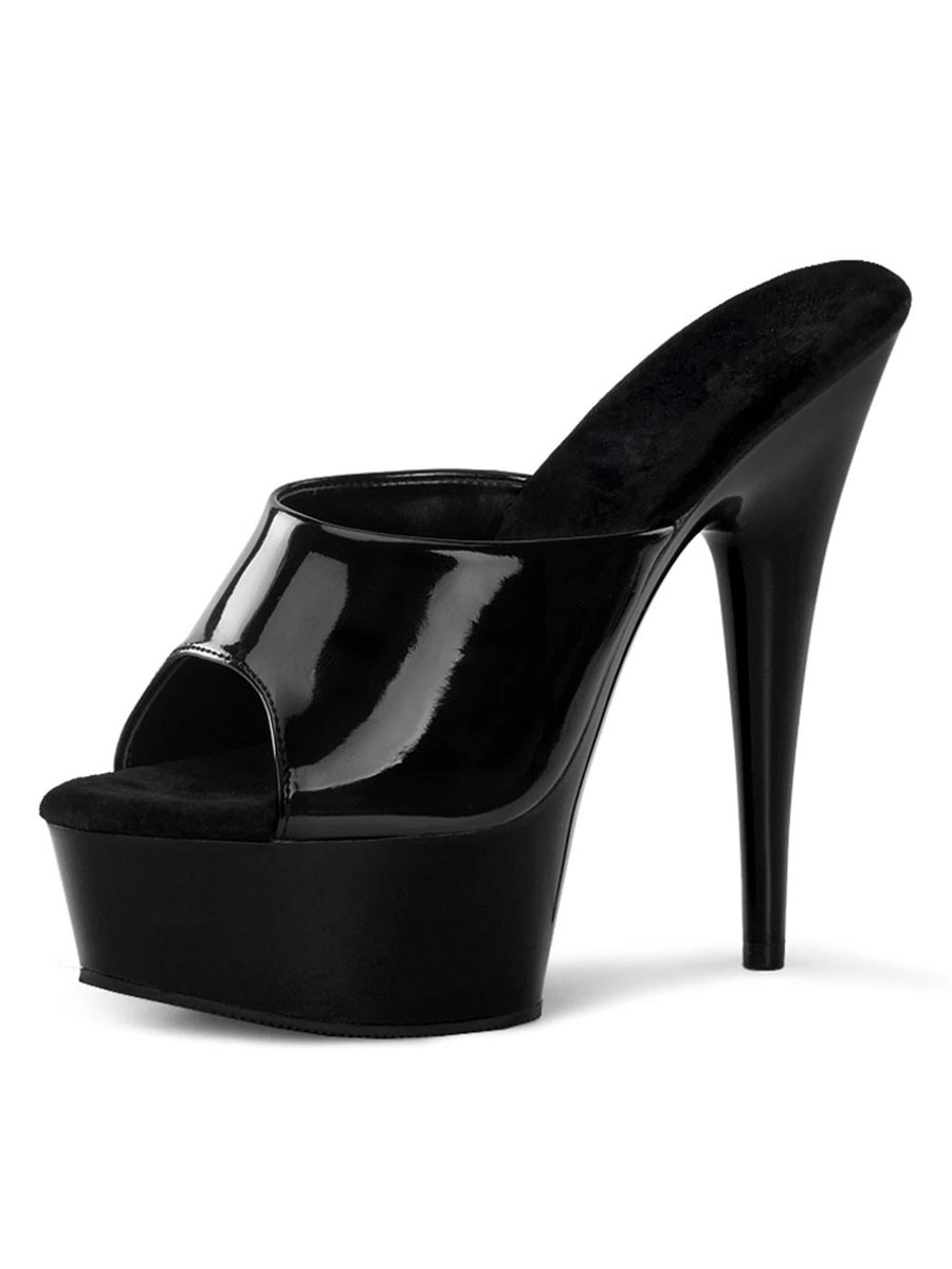 Zapatos de Fiesta | Sandalias sexy de tacón alto Sandalias planas de tacón de aguja de cuero de negro peep toe Zapatos de baile de barra - AJ14666