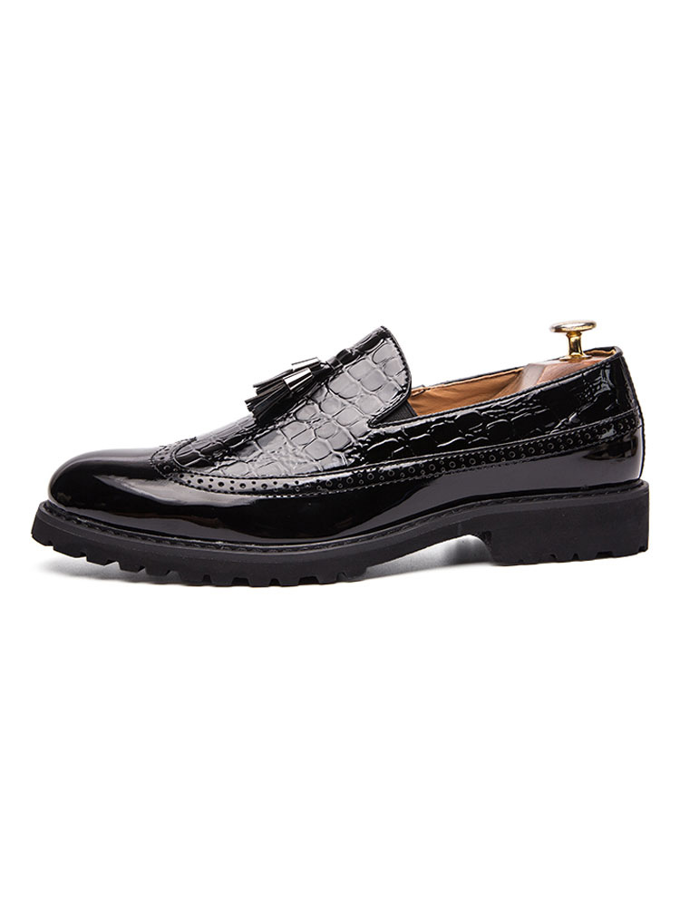 Mens Black And White Wingtip Loafers SlipOn Formal Shoes