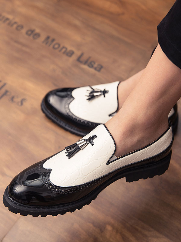 Mens Black And White Wingtip Loafers Taseel Slip-On Formal Prom Party ...