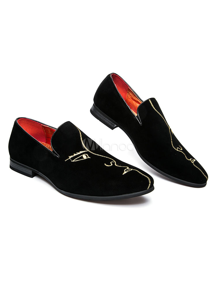 Mens Loafers Shoes SlipOn Artwork Round Toe Suede Leather Shoes