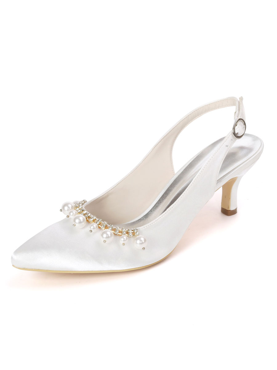 white satin kitten heels