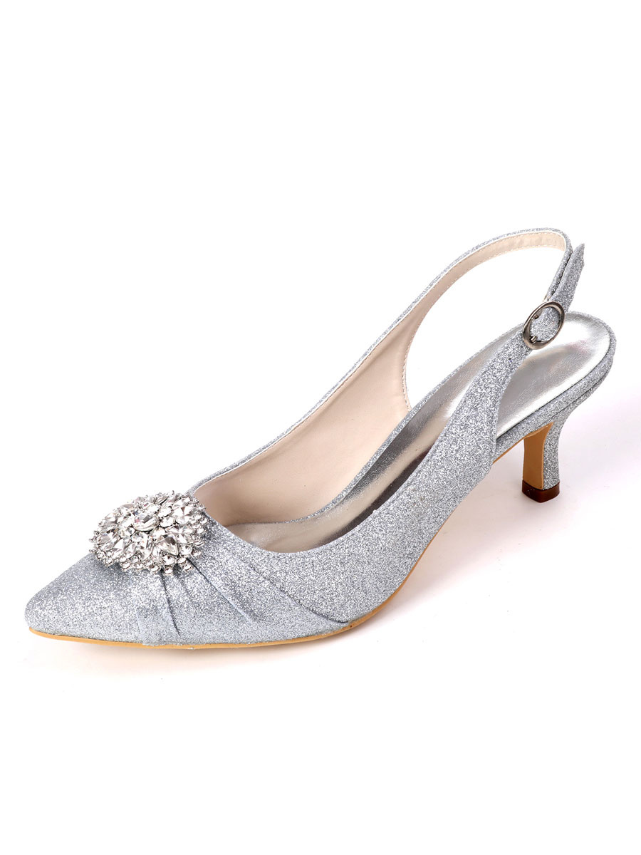 Shoes Occasion Shoes | Women's Rhinestones Bridal Shoes Slingback Kitten Heels - DV52187