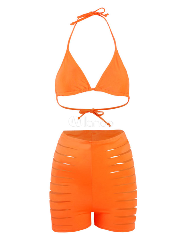 Two Piece Swimsuits Neon Green Cut Out Summer Beach Swimwear