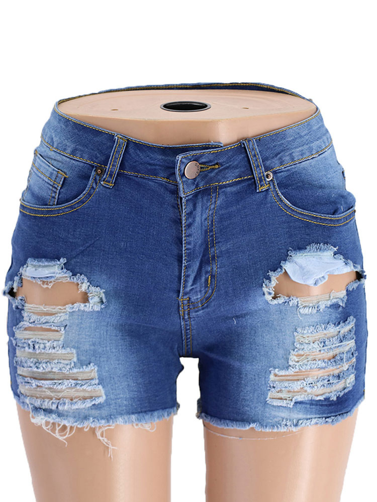 Ripped Jeans Shorts Cut Out Denim Distressed Booty Pants - Milanoo.com