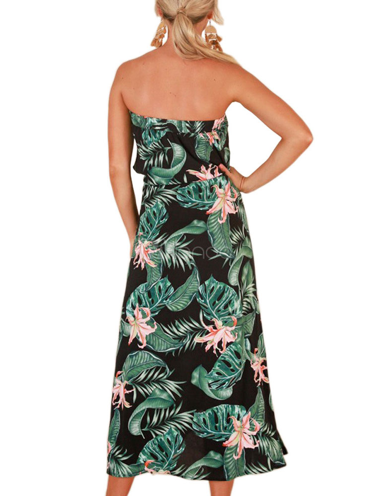 Summer Dresses Tropical Print Strapless Women Sundress - Milanoo.com