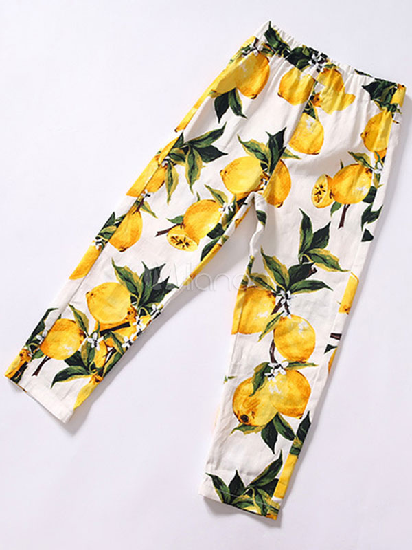 Girls Pants Yellow Kids's Spring Floral Print Pants