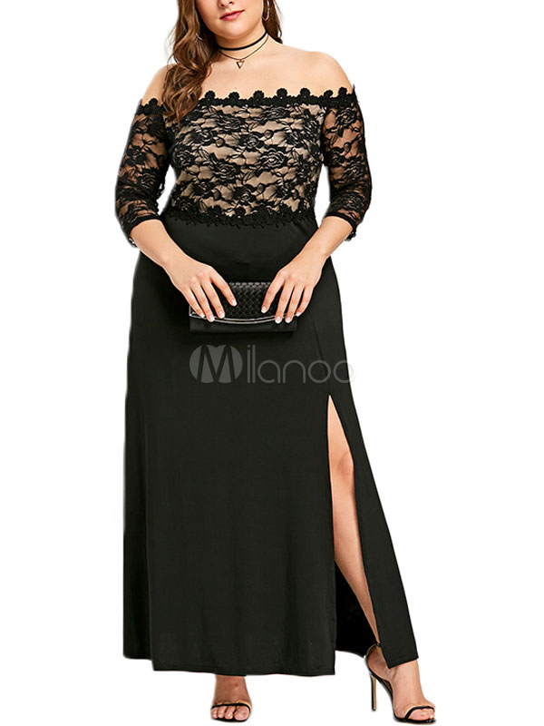 black lace off the shoulder plus size dress