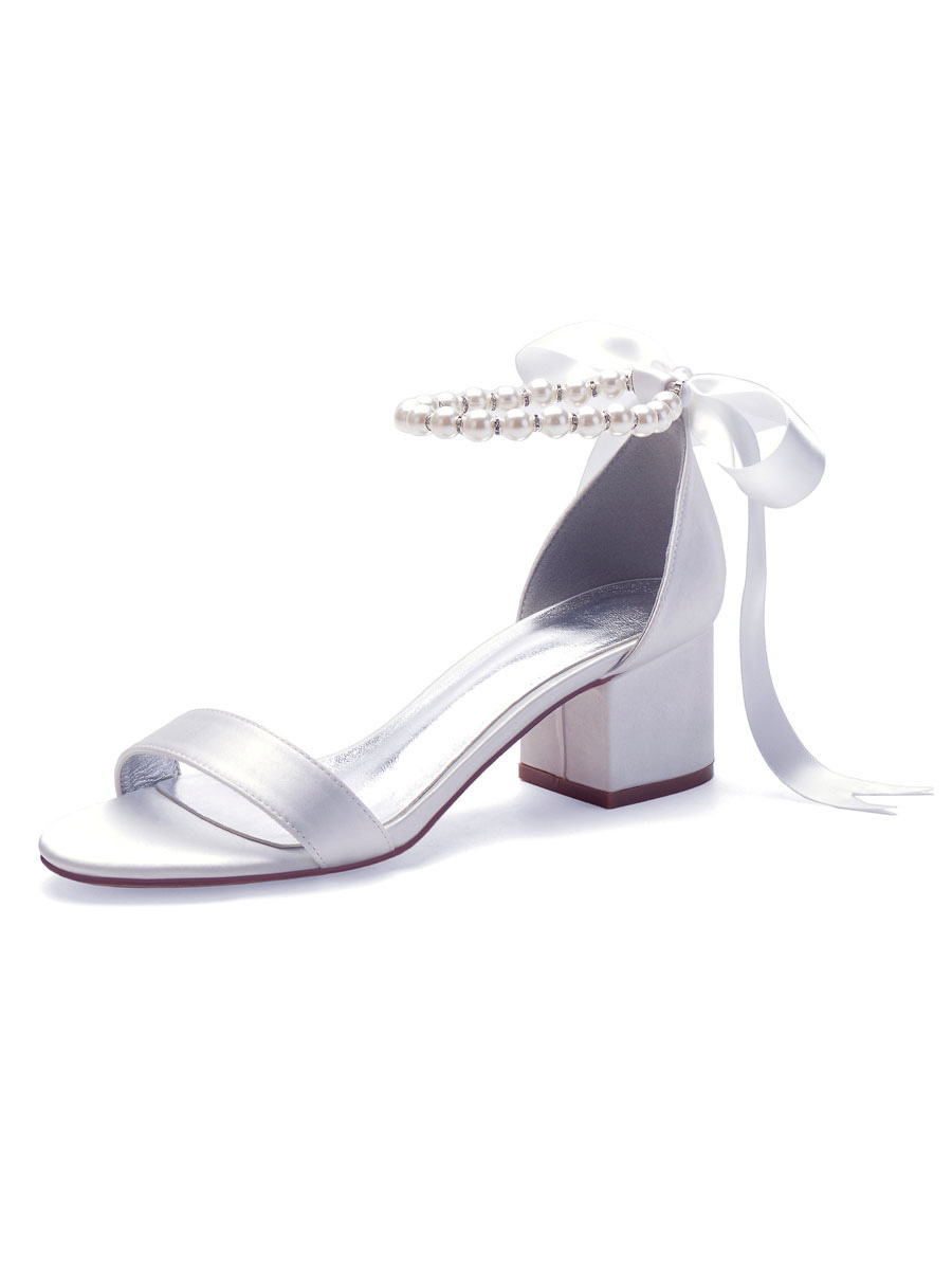 Chaussures Chaussures de Circonstance | Sandales mariée blanche en satin décoré de perles et noeud - IC40727