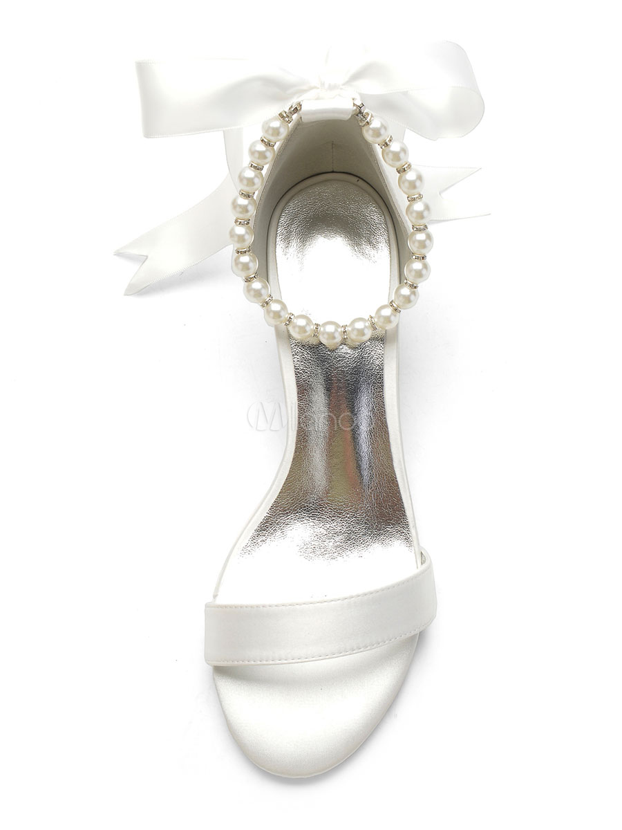 Wedding Shoes White Satin Bows Pointed Toe Back Lace Bow Bridal Shoes ...